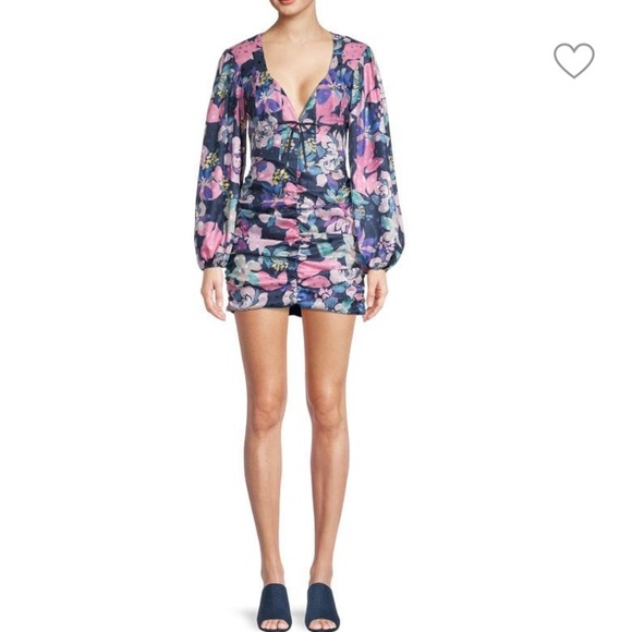 FOR LOVE AND LEMONS Wyatt Floral Ruched Mini Dress Size Medium - Picture 2 of 12